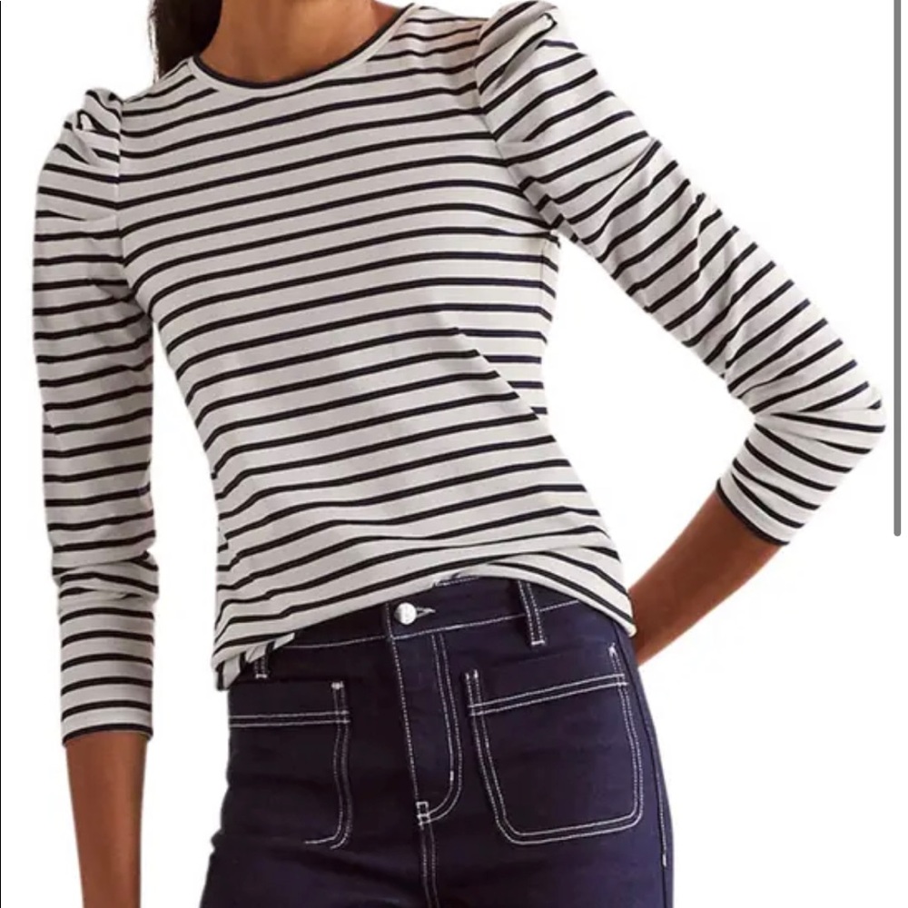 Boden Imogen stripe puff sleeve top in ivory/navy